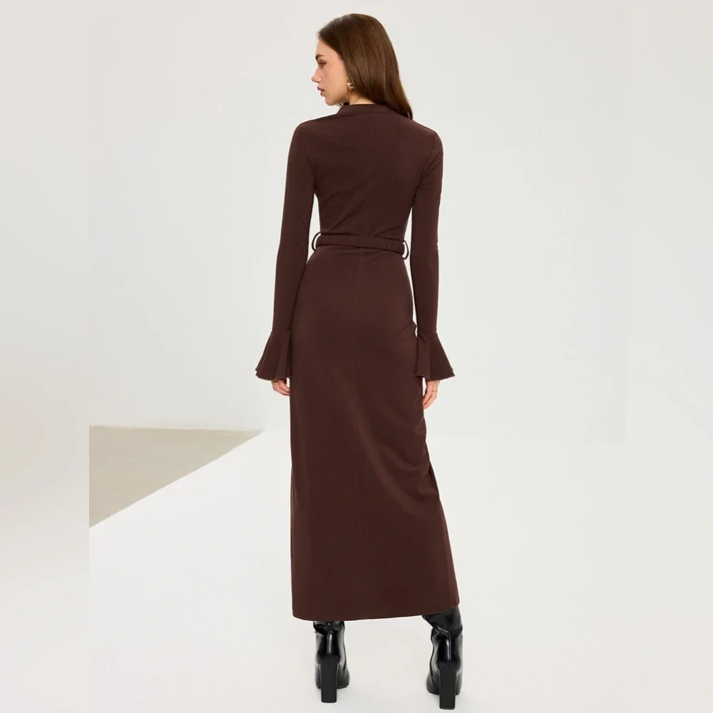 Commense Chocolate Brown Knit Midi Dress - Picture 3 of 9